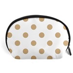 Polka Dots - Tan Brown on White Accessory Pouch (Large)