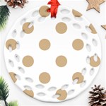 Polka Dots - Tan Brown on White Ornament (Round Filigree)