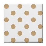 Polka Dots - Tan Brown on White Tile Coaster