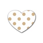 Polka Dots - Tan Brown on White Rubber Coaster (Heart)