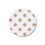 Polka Dots - Tan Brown on White Rubber Round Coaster (4 pack)