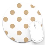 Polka Dots - Tan Brown on White Round Mousepad