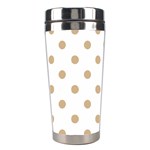 Polka Dots - Tan Brown on White Stainless Steel Travel Tumbler