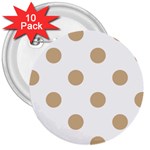 Polka Dots - Tan Brown on White 3  Button (10 pack)