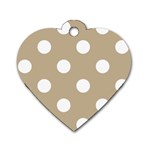 Polka Dots - White on Khaki Brown Dog Tag Heart (One Side)