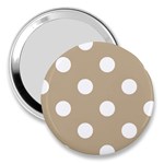 Polka Dots - White on Khaki Brown 3  Handbag Mirror