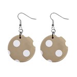 Polka Dots - White on Khaki Brown 1  Button Earrings