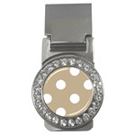 Polka Dots - White on Khaki Brown Money Clip (CZ)