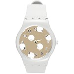 Polka Dots - White on Khaki Brown Round Plastic Sport Watch (M)