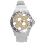 Polka Dots - White on Khaki Brown Round Plastic Sport Watch (L)