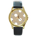 Polka Dots - White on Khaki Brown Round Gold Metal Watch