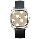 Polka Dots - White on Khaki Brown Square Metal Watch