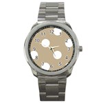 Polka Dots - White on Khaki Brown Sport Metal Watch