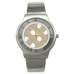Polka Dots - White on Khaki Brown Stainless Steel Watch