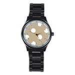 Polka Dots - White on Khaki Brown Stainless Steel Round Watch