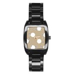 Polka Dots - White on Khaki Brown Stainless Steel Barrel Watch