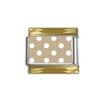 Polka Dots - White on Khaki Brown Gold Trim Italian Charm (9mm)