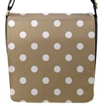 Polka Dots - White on Khaki Brown Flap Closure Messenger Bag (S)