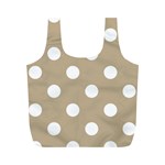 Polka Dots - White on Khaki Brown Full Print Recycle Bag (M)