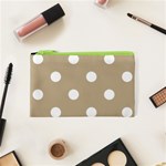Polka Dots - White on Khaki Brown Canvas Cosmetic Bag (XS)