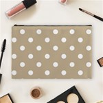 Polka Dots - White on Khaki Brown Cosmetic Bag (L)