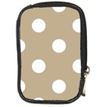 Polka Dots - White on Khaki Brown Compact Camera Leather Case