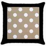 Polka Dots - White on Khaki Brown Throw Pillow Case (Black)