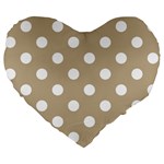 Polka Dots - White on Khaki Brown Large 19  Premium Flano Heart Shape Cushion