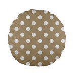 Polka Dots - White on Khaki Brown Standard 15  Premium Flano Round Cushion