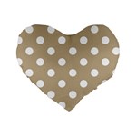 Polka Dots - White on Khaki Brown Standard 16  Premium Heart Shape Cushion