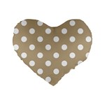 Polka Dots - White on Khaki Brown Standard 16  Premium Flano Heart Shape Cushion