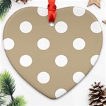Polka Dots - White on Khaki Brown Heart Ornament (Two Sides)