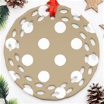 Polka Dots - White on Khaki Brown Round Filigree Ornament (Two Sides)