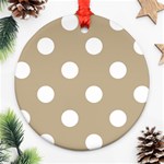 Polka Dots - White on Khaki Brown Round Ornament (Two Sides)
