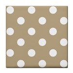 Polka Dots - White on Khaki Brown Tile Coaster
