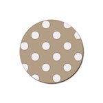 Polka Dots - White on Khaki Brown Rubber Coaster (Round)