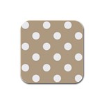 Polka Dots - White on Khaki Brown Rubber Square Coaster (4 pack)