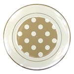 Polka Dots - White on Khaki Brown Porcelain Plate