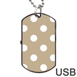 Polka Dots - White on Khaki Brown Dog Tag USB Flash (Two Sides)