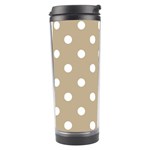 Polka Dots - White on Khaki Brown Travel Tumbler