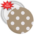 Polka Dots - White on Khaki Brown 3  Button (10 pack)