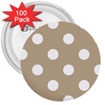 Polka Dots - White on Khaki Brown 3  Button (100 pack)