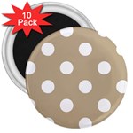 Polka Dots - White on Khaki Brown 3  Magnet (10 pack)