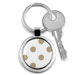 Polka Dots - Khaki Brown on White Key Chain (Round)