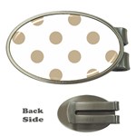 Polka Dots - Khaki Brown on White Money Clip (Oval)