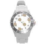 Polka Dots - Khaki Brown on White Round Plastic Sport Watch (L)