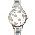 Polka Dots - Khaki Brown on White Round Italian Charm Watch