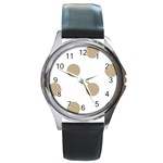 Polka Dots - Khaki Brown on White Round Metal Watch