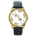 Polka Dots - Khaki Brown on White Round Gold Metal Watch