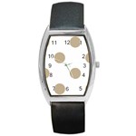 Polka Dots - Khaki Brown on White Barrel Style Metal Watch